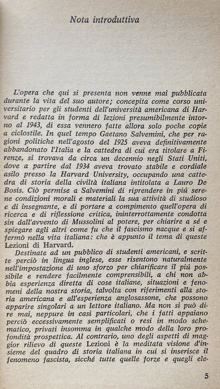 LE ORIGINI DEL FASCISMO IN ITALIA. LEZIONI DI HARVARD.