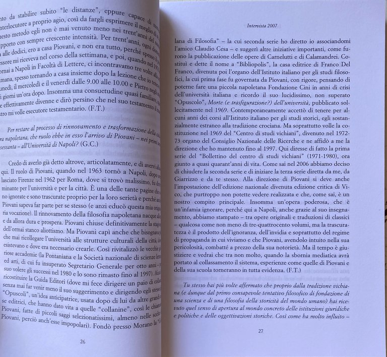 L'ESPERIENZA FILOSOFICA DI FULVIO TESSITORE IN FORMA DI DIALOGO. INTERVISTA …