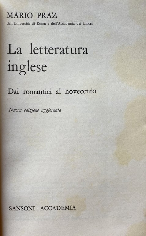 LA LETTERATURA INGLESE DAI ROMANTICI AL NOVECENTO