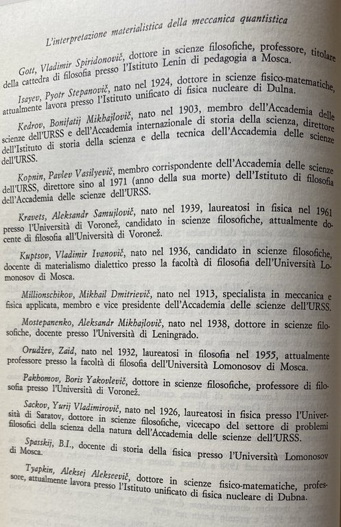 L'INTERPRETAZIONE MATERIALISTICA DELLA MECCANICA QUANTISTICA. FISICA E FILOSOFIA IN URSS.