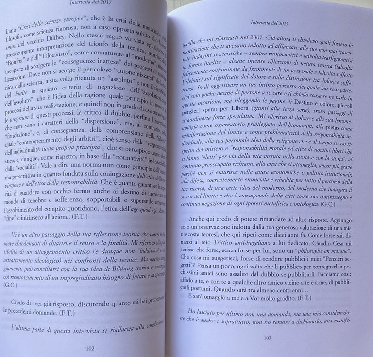 L'ESPERIENZA FILOSOFICA DI FULVIO TESSITORE IN FORMA DI DIALOGO. INTERVISTA …