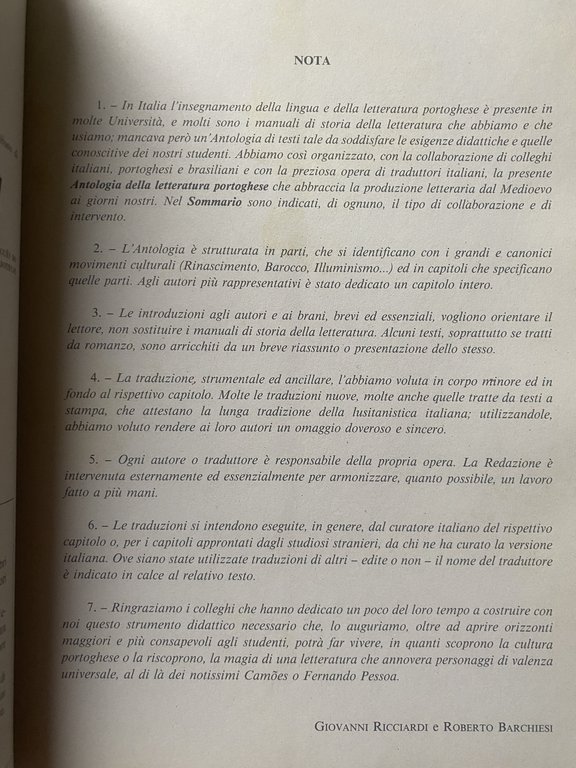 ANTOLOGIA DELLA LETTERATURA PORTOGHESE. TESTI E TRADUZIONI.