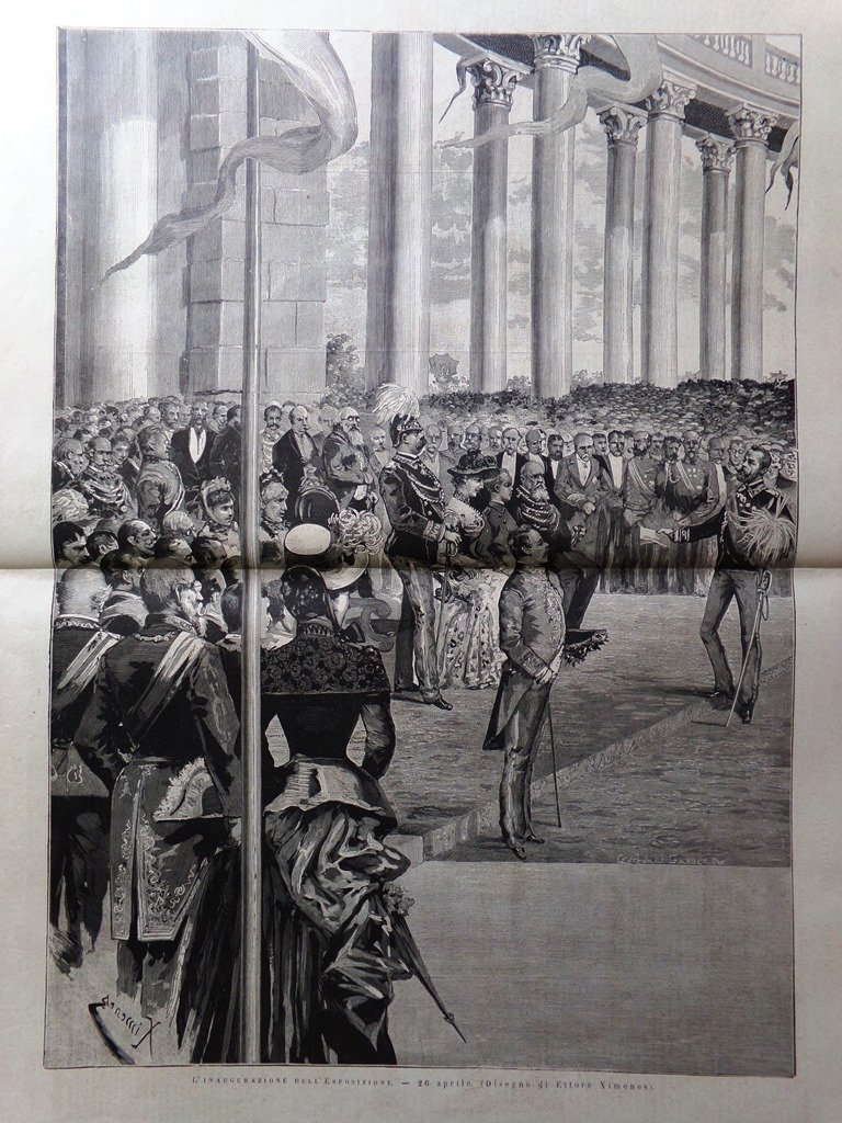 Stampa del 1884 Inaugurazione Esposizione di Torino Ettore Ximenes