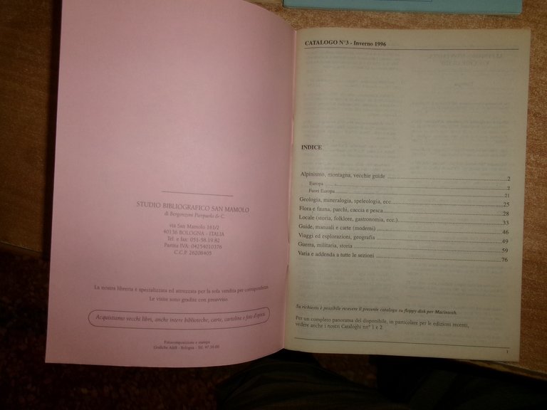 Libri di Montagna... Bologna, Studio Bibliografico San Mamolo, 1996/97