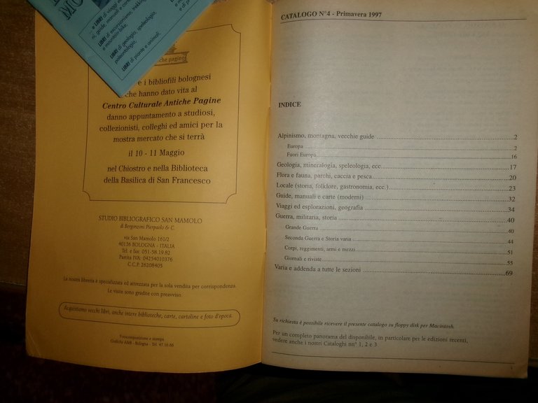Libri di Montagna... Bologna, Studio Bibliografico San Mamolo, 1996/97