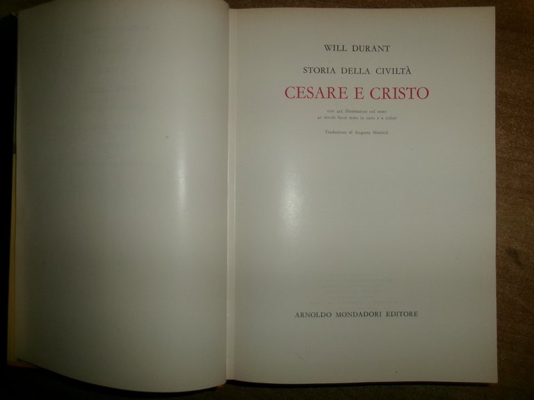 Storia della Civiltà. CESARE E CRISTO. Will Durant 1964