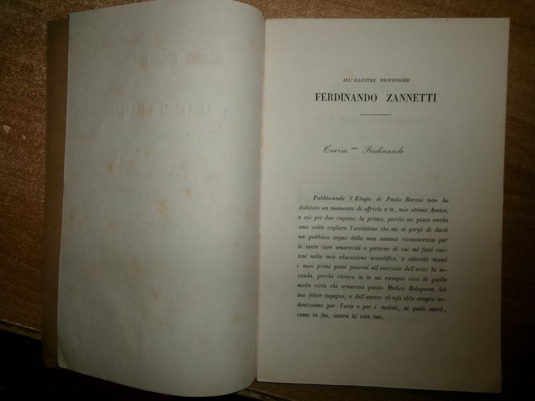 Elogio Biografico del Cav. Professor PAOLO BARONI Bolognese. BURCI CARLO …