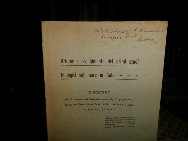 Origine e svolgimento sui primi studi biologici sul mare in …