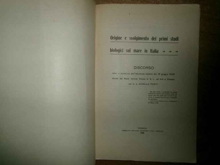 Origine e svolgimento sui primi studi biologici sul mare in …