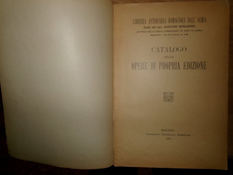 Catalogo delle Opere di Propria Edizione. GAETANO ROMAGNOLI 1916