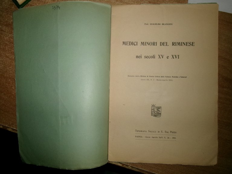(Rimini) MEDICI MINORI DEL RIMINESE. Guglielmo Bilancioni 1912
