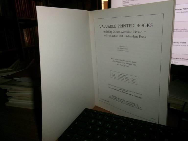 CHRISTIE'S LONDON Valuable Printed Books including Science, Medicine... 1988