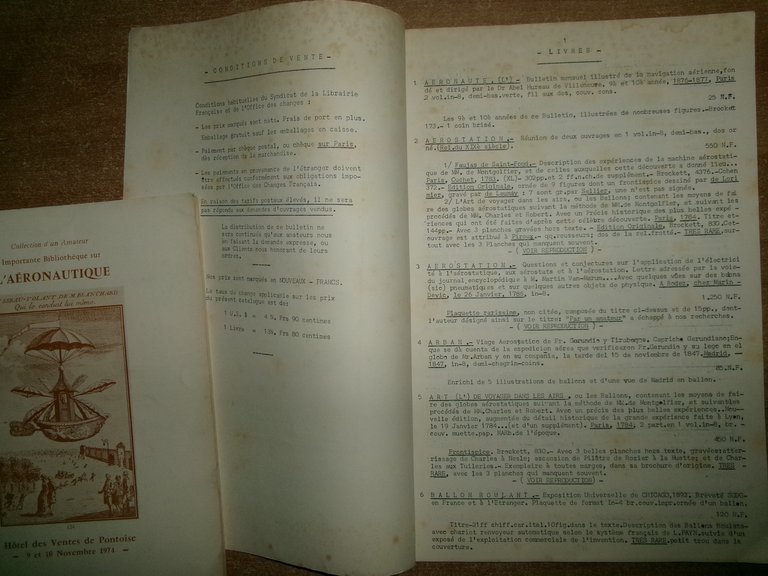 Aérostation. Importante Bibliothèque sur L' Aéronautique CHAMONAL/Pontoise 1960