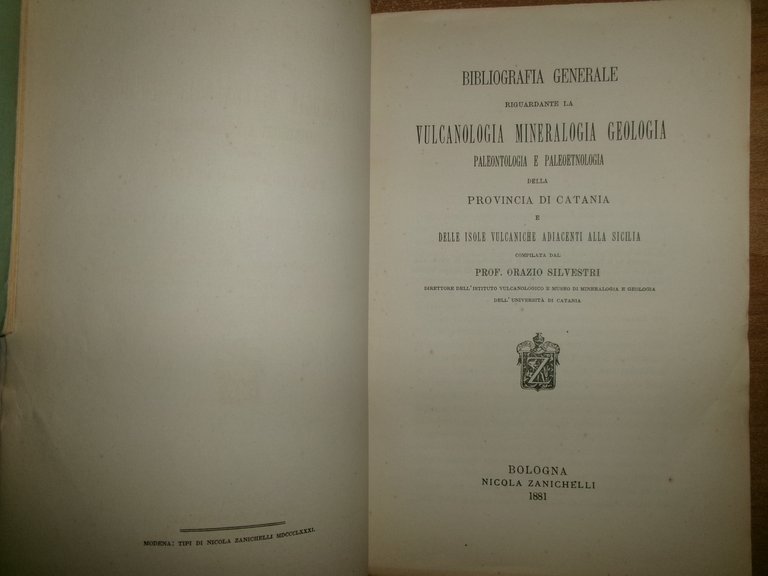 Bibliografia generale riguardante la vulcanologia, mineralogia... SILVESTRI 1881