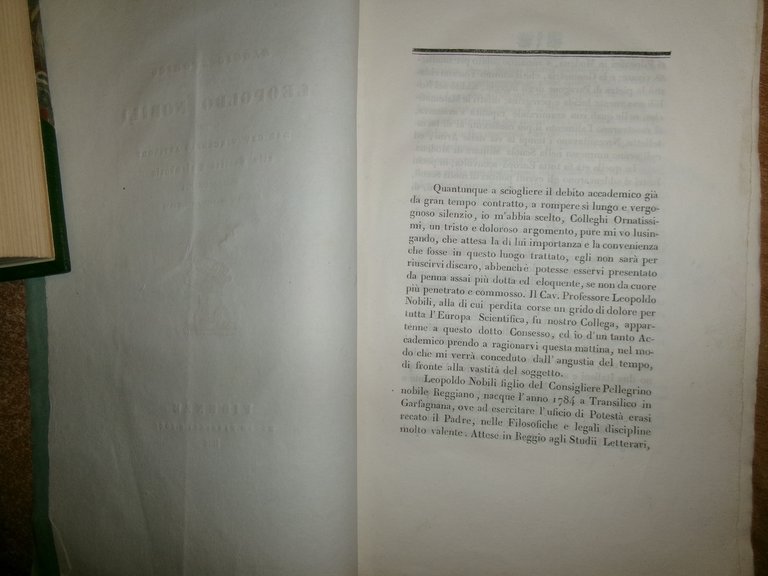 Elogio Storico del Cavaliere LEOPOLDO NOBILI Professore di Fisica..ANTINORI 1836