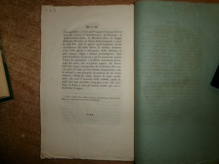 Elogio Storico del Cavaliere LEOPOLDO NOBILI Professore di Fisica..ANTINORI 1836