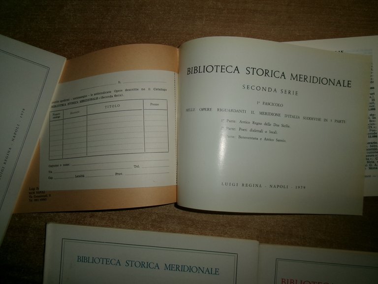 (6 cataloghi) BIBLIOTECA STORICA MERIDIONALE... LUIGI REGINA 1976/1979