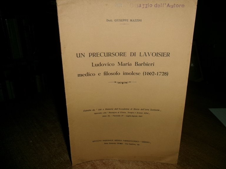 Un Precursore di LAVOISIER Ludovico Maria Barbieri... GIUSEPPE MAZZINI 1941
