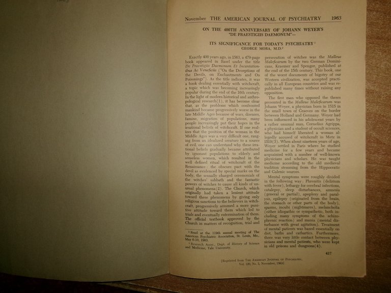 On the 400th Anniversary of JOHANN WEYR'S "De Praestigiis Daemonium"... …