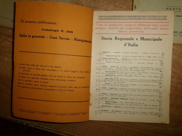 3 cataloghi. Storia Municipale d' Italia. Parte I-II... n° 266/267/208 …
