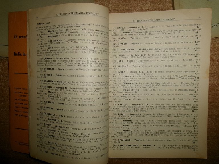 3 cataloghi. Storia Municipale d' Italia. Parte I-II... n° 266/267/208 …