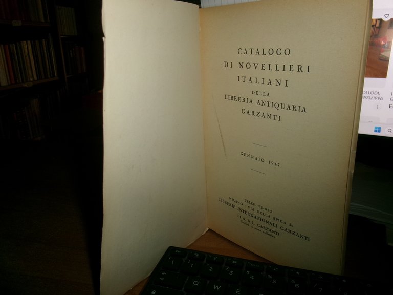 CATALOGO di NOVELLIERI ITALIANI. Antiquariato Garzanti, 1947.