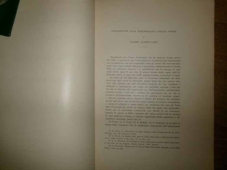 Contributo alla BIBLIOGRAFIA DELLE OPERE di ULISSE ALDROVANDI. A. SORBELLI …