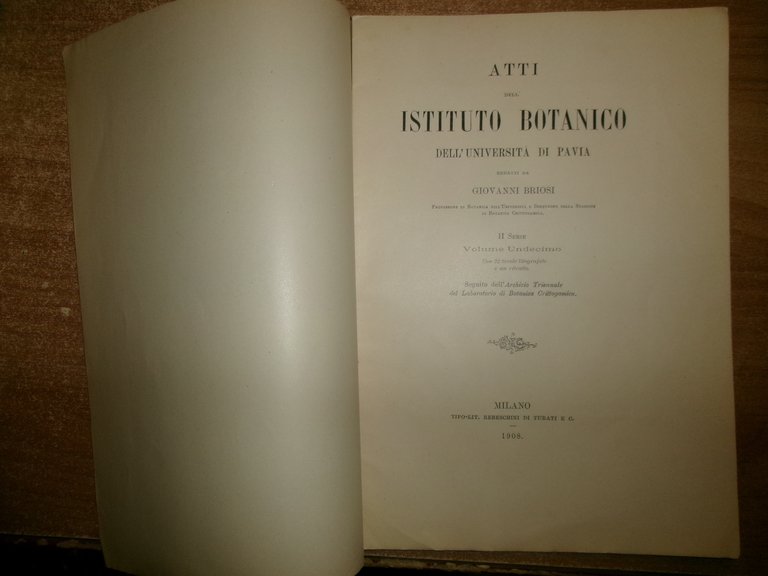 Atti Dell'istituto Botanico Dell' Università Di Pavia... da GIOVANNI BRIOSI …