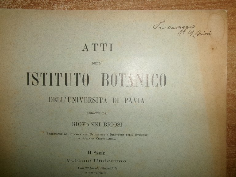 Atti Dell'istituto Botanico Dell' Università Di Pavia... da GIOVANNI BRIOSI …