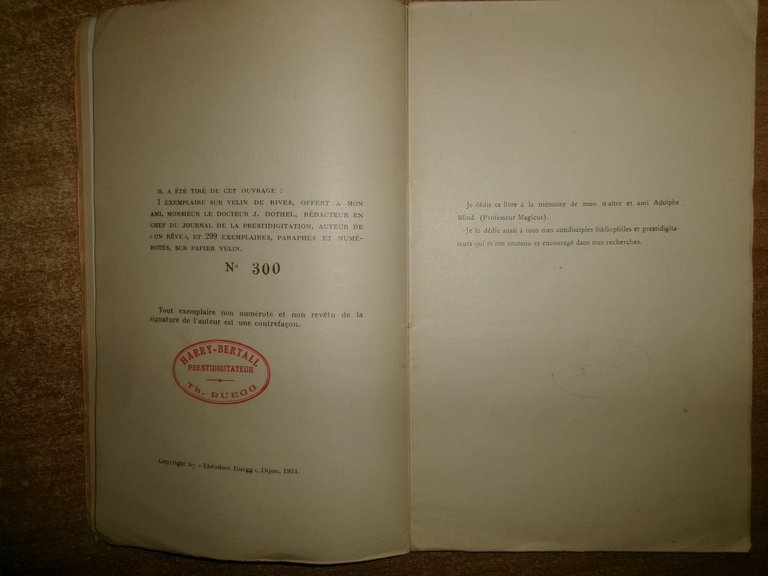Bibliographie de la Prestidigitation Française Ancienne et Moderne. RUEGG 1931