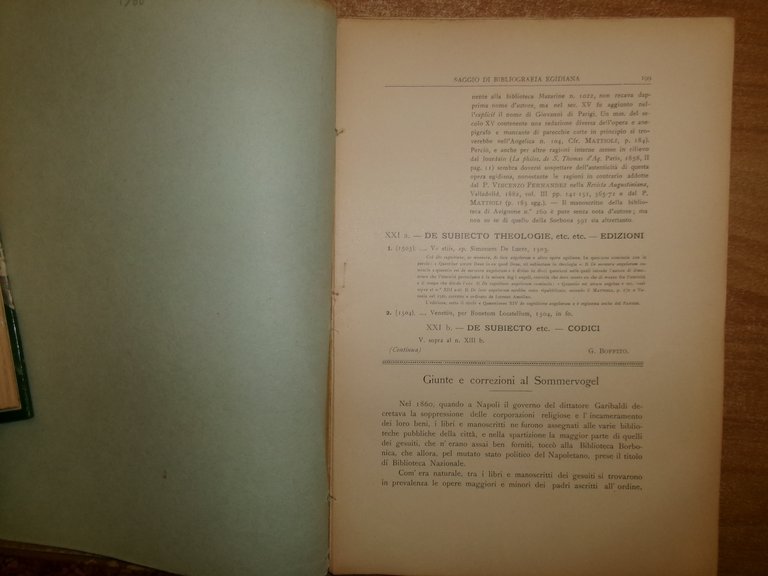 ROCCO LORENZO. Giunte e correzioni al Sommervogel... s.d. (c. 1930)
