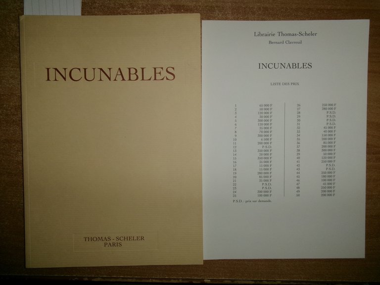 (Incunaboli) INCUNABLES. Paris, Thomas - Scheler, 1994