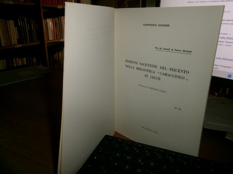 Edizioni salentine del seicento nella Biblioteca Caracciolo di Lecce. SCRIMIERI