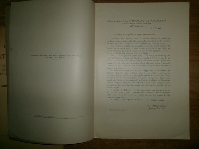Sull' Arte Tipografica in FOLIGNO. Tipografia degli ORFINI...VALENTI/FALOCI 1903