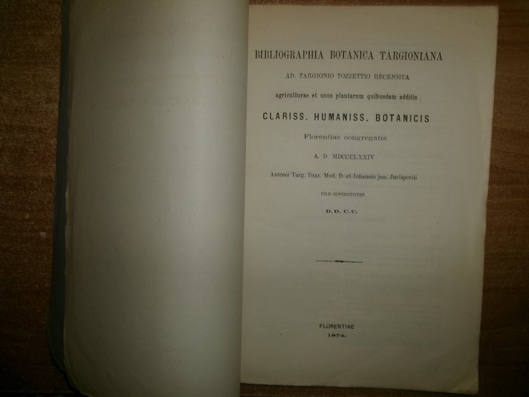 BIBLIOGRAPHIA BOTANICA TARGIONATA Ad. TARGIONIO TOZZETTIO RECENSITA... 1874