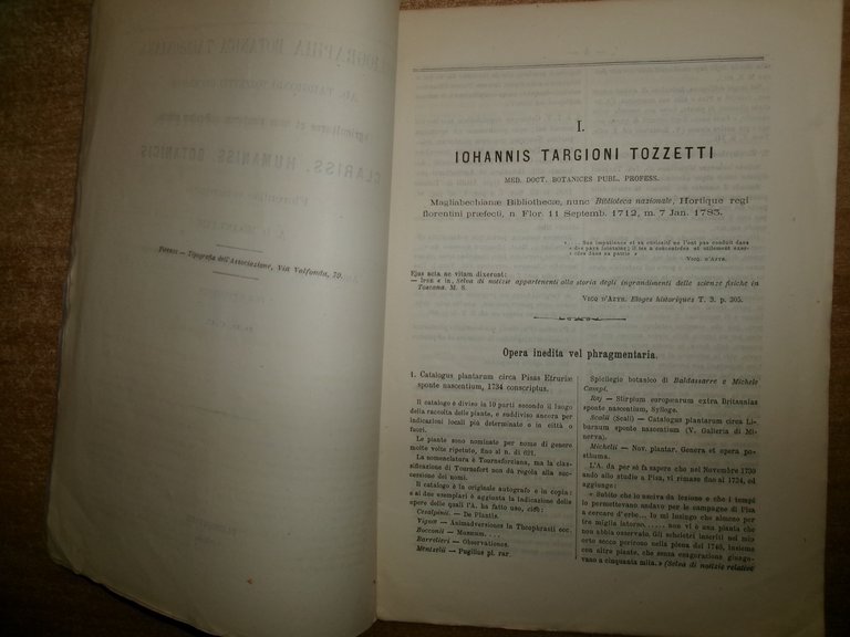 BIBLIOGRAPHIA BOTANICA TARGIONATA Ad. TARGIONIO TOZZETTIO RECENSITA... 1874