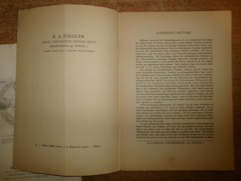 ALCHEMIE ALCHIMIA 2 cataloghi di K. A. ZIEGLER, ZURICH