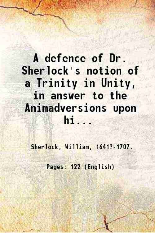 A defence of Dr. Sherlock's notion of a Trinity in …