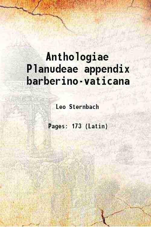 Anthologiae Planudeae appendix barberino-vaticana 1890