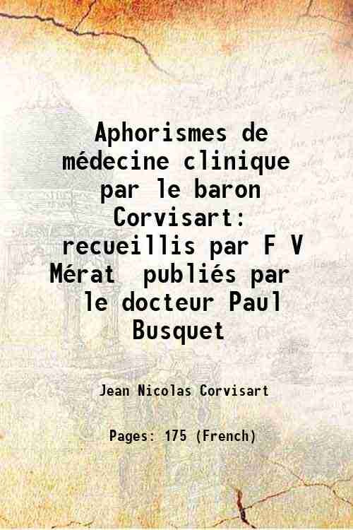 Aphorismes de mÈdecine clinique par le baron Corvisart recueillis par … | Immagine principale