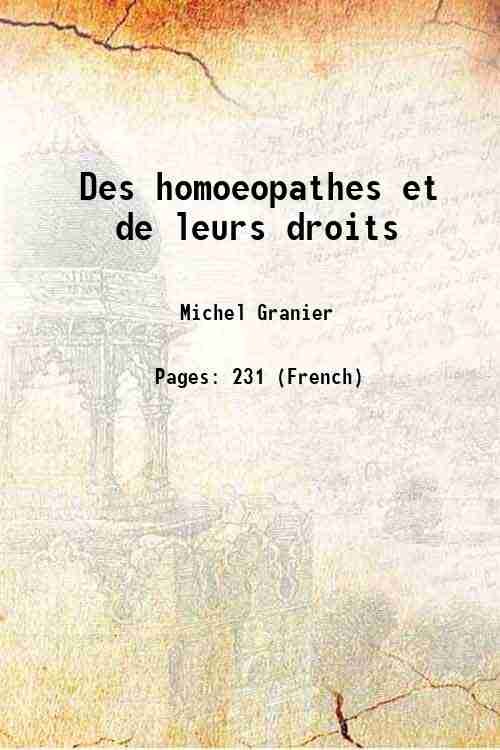 Des homoeopathes et de leurs droits 1860