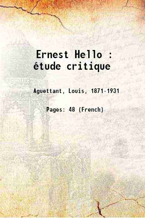 Ernest Hello : Ètude critique 1897