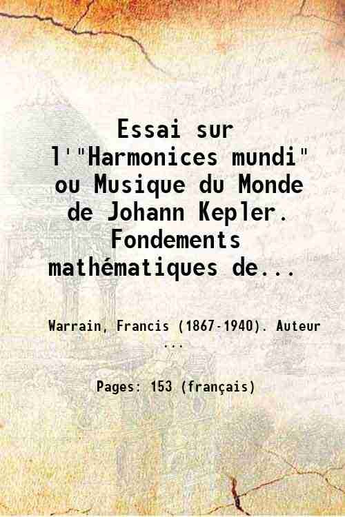Essai sur l'"Harmonices mundi" ou Musique du Monde de Johann …
