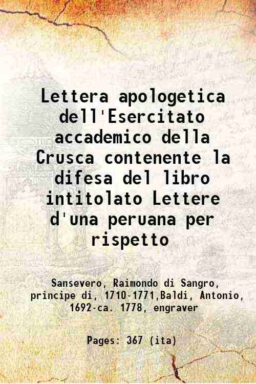 Lettera apologetica dell'Esercitato accademico della Crusca : contenente la difesa …