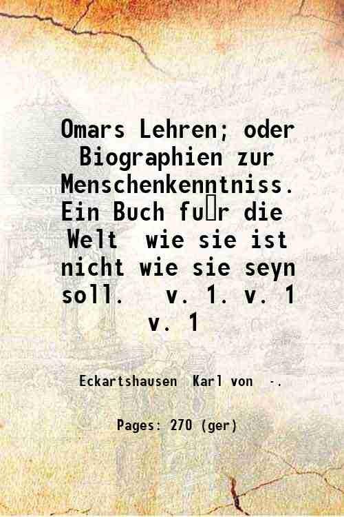 Omars Lehren; oder Biographien zur Menschenkenntniss. Ein Buch fu?r die …