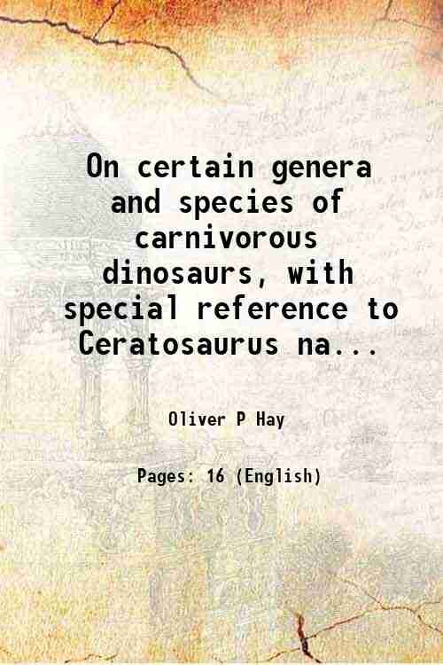 On certain genera and species of carnivorous dinosaurs with special …