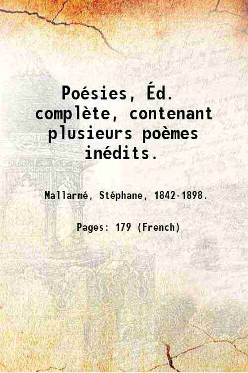 PoÈsies, …d. complËte, contenant plusieurs poËmes inÈdits. 1913