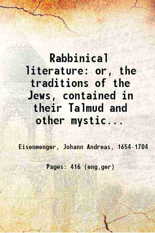 Rabbinical literature: or, the traditions of the Jews, contained in … | Immagine principale
