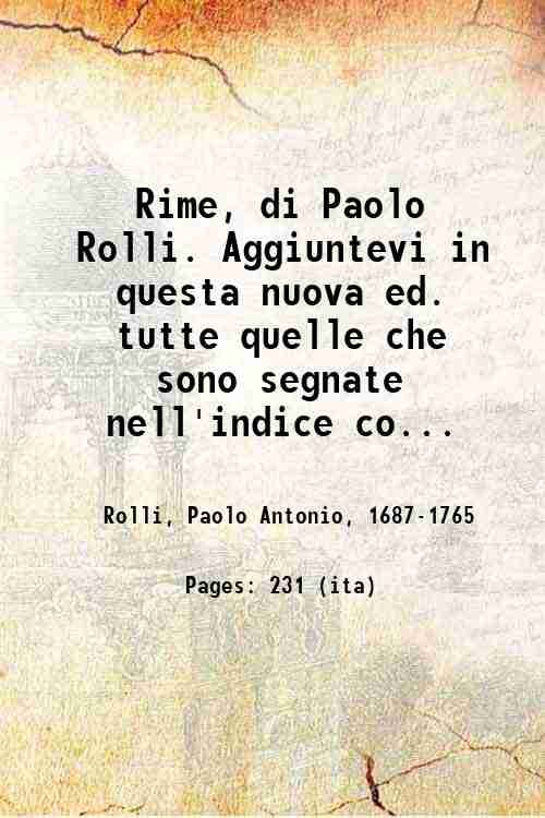 Rime, di Paolo Rolli. Aggiuntevi in questa nuova ed. tutte … | Immagine principale
