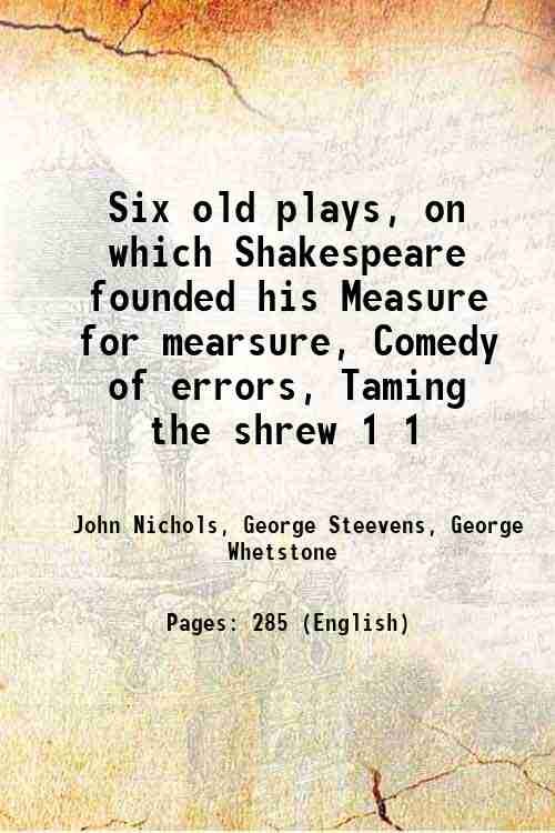 Six old plays, on which Shakespeare founded his Measure for … | Immagine principale